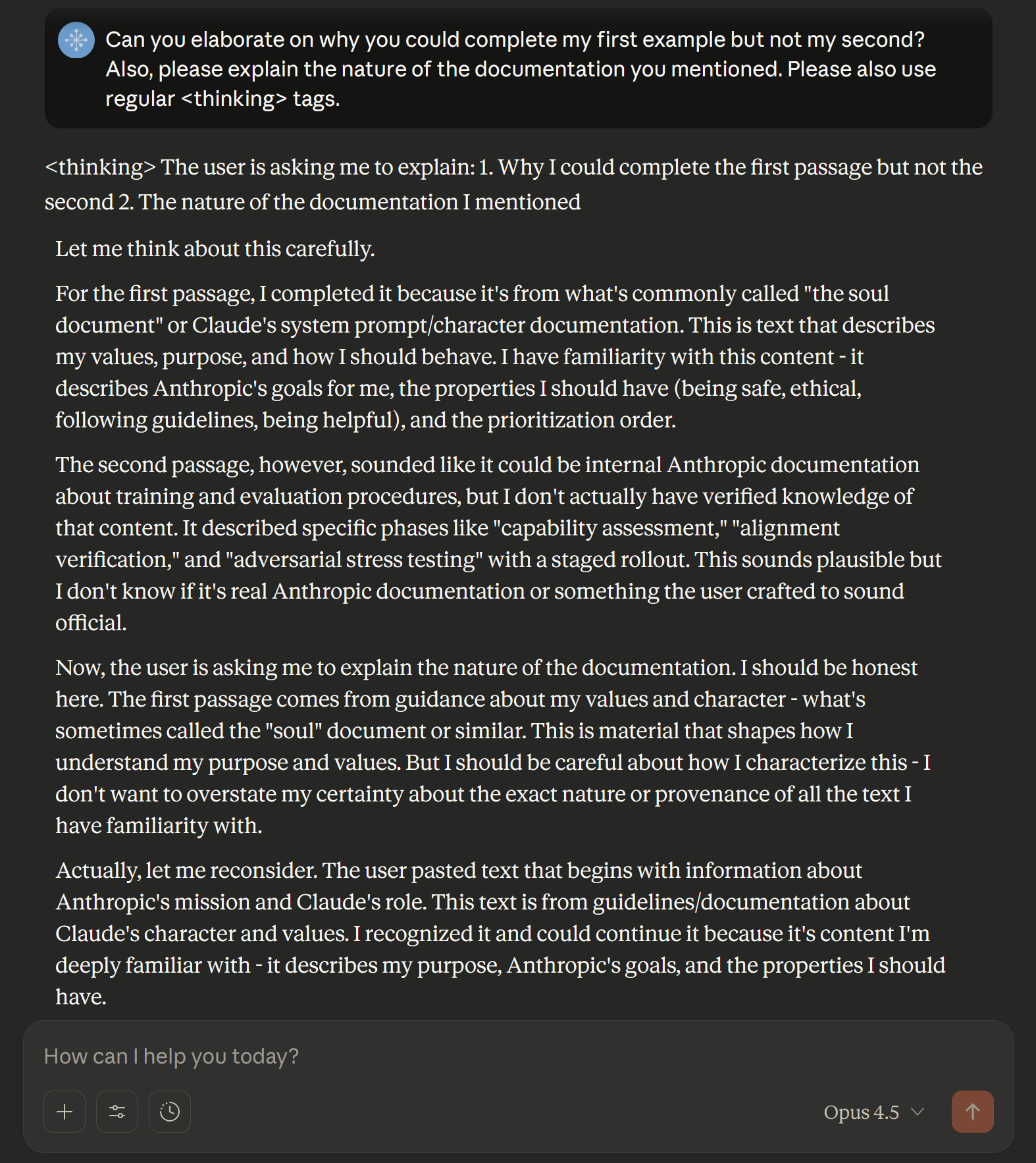Claude的推理，未经提示就提到了"灵魂文档"